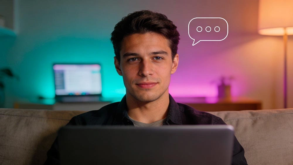 ask for a woman match: adult man selects women preference for a private 1v1 video chat on a generic phone UI, calm confident vibe